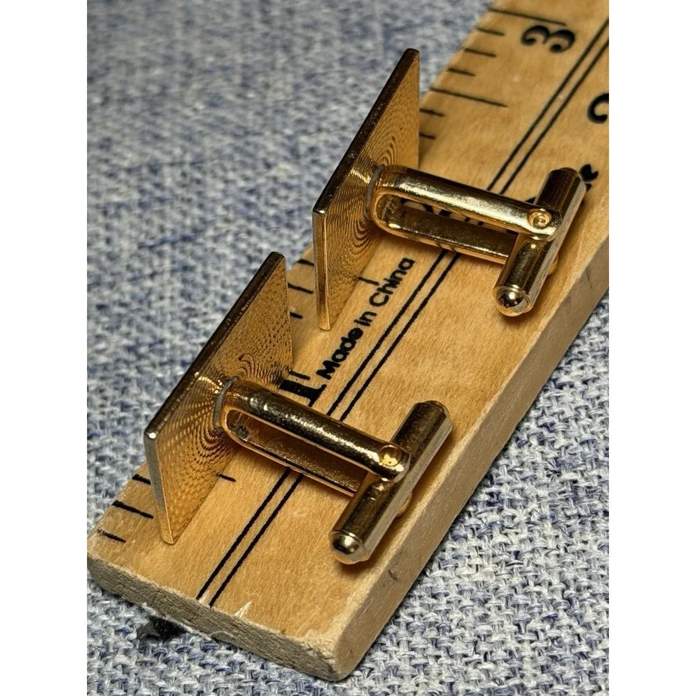 Vintage Etched Rectangular Spring Bullet Gold Tone Cuff Links